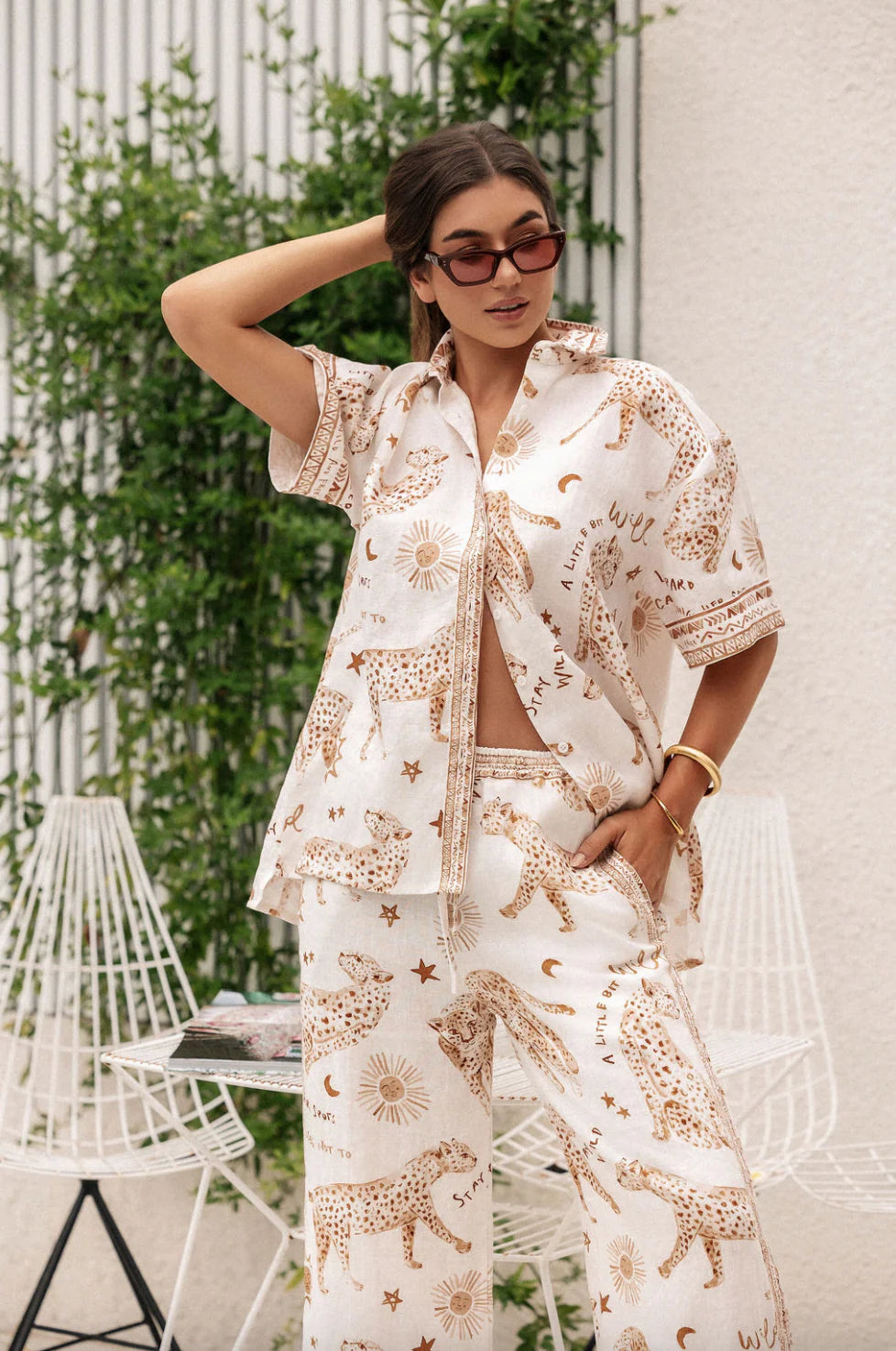 Lottie Printed Linen Pants - Leopard