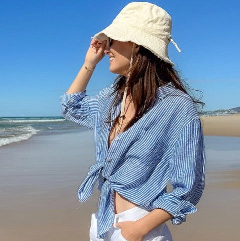 The Boyfriend Linen Shirt - Electric Blue Chambray Stripe