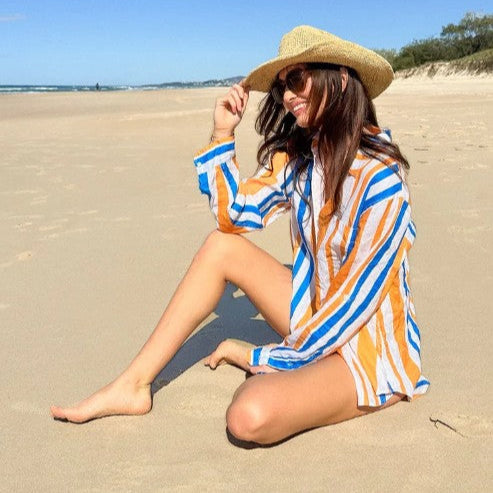 The Boyfriend Linen Shirt - Zanzibar Stripe