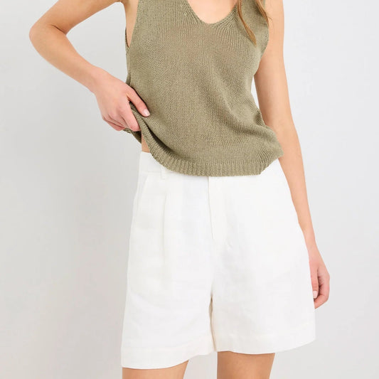 Literal Linen Pleat Front Shorts - Ivory