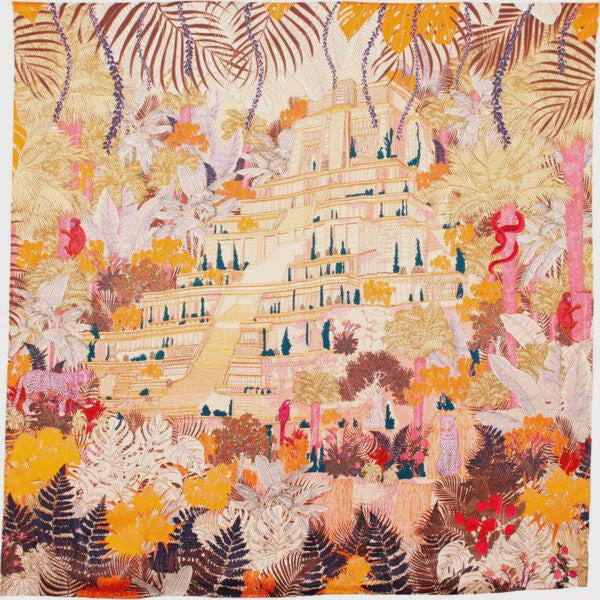 Silk Scarf Tropical Temple 50x50