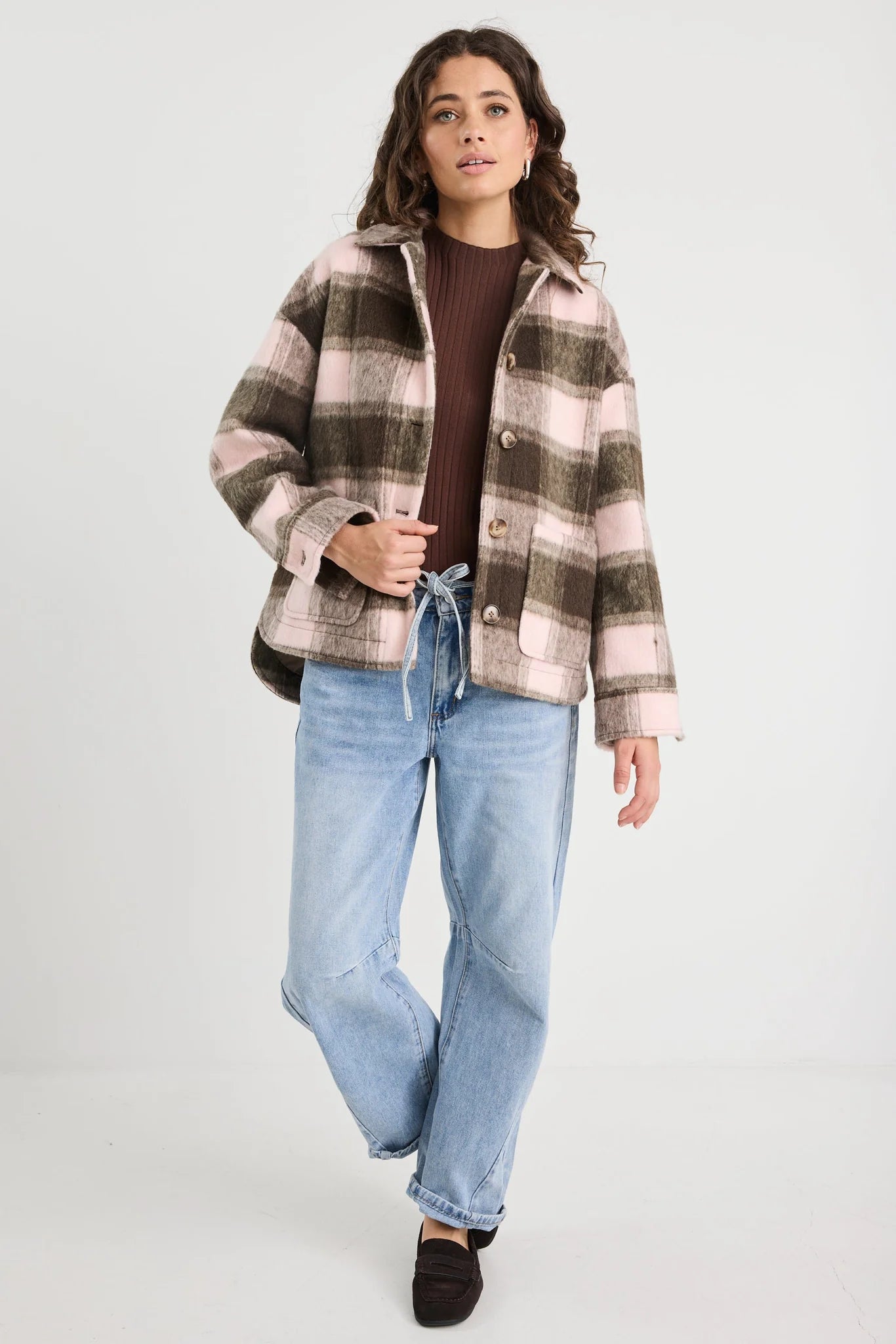 Solace Chocolate/Pink Check Oversized Shacket