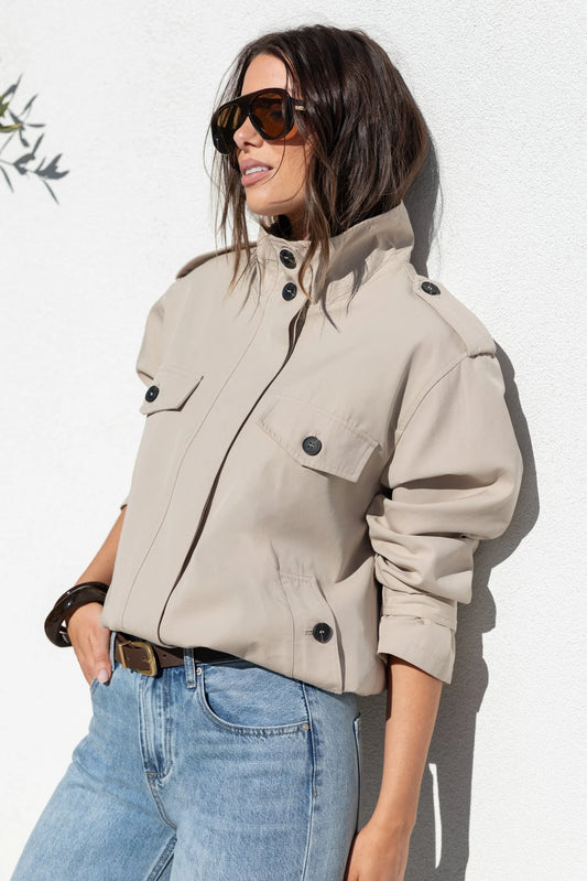 Squad Taupe Funnel Neck Trench Jacket