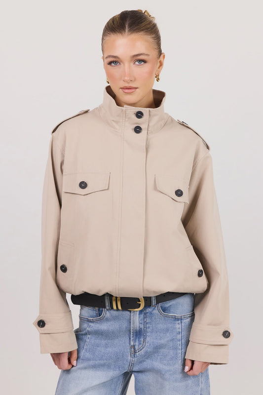 Squad Taupe Funnel Neck Trench Jacket