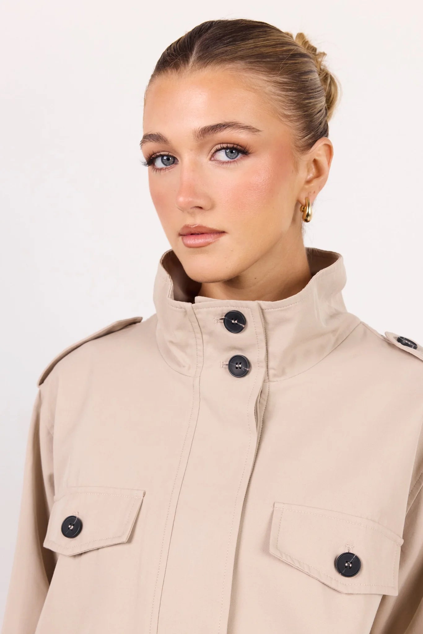 Squad Taupe Funnel Neck Trench Jacket