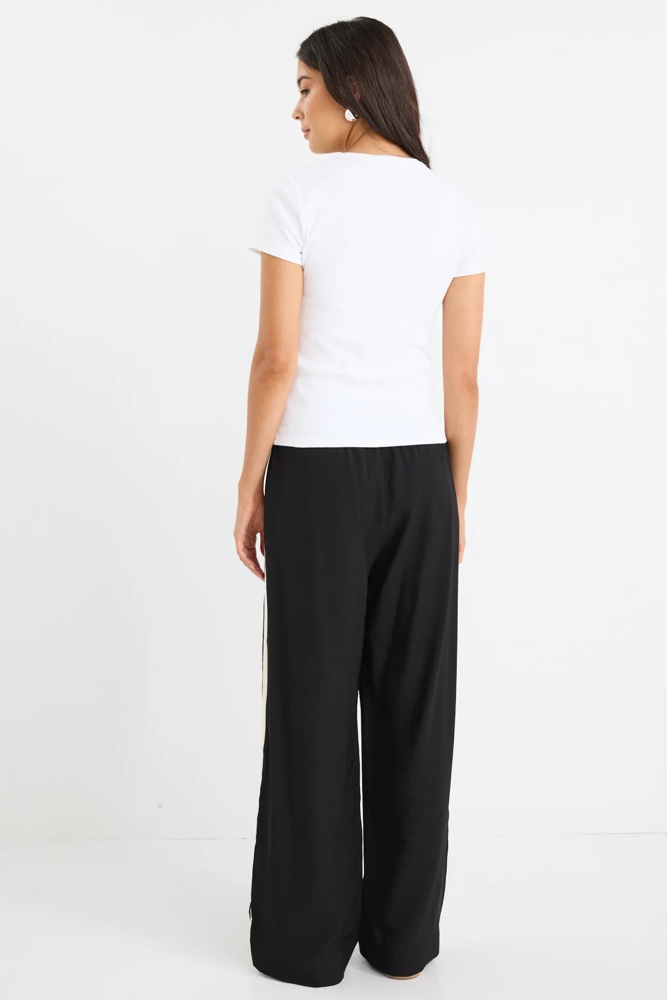 Townie Black Matte Stripe Side Tape Wide Leg Pants