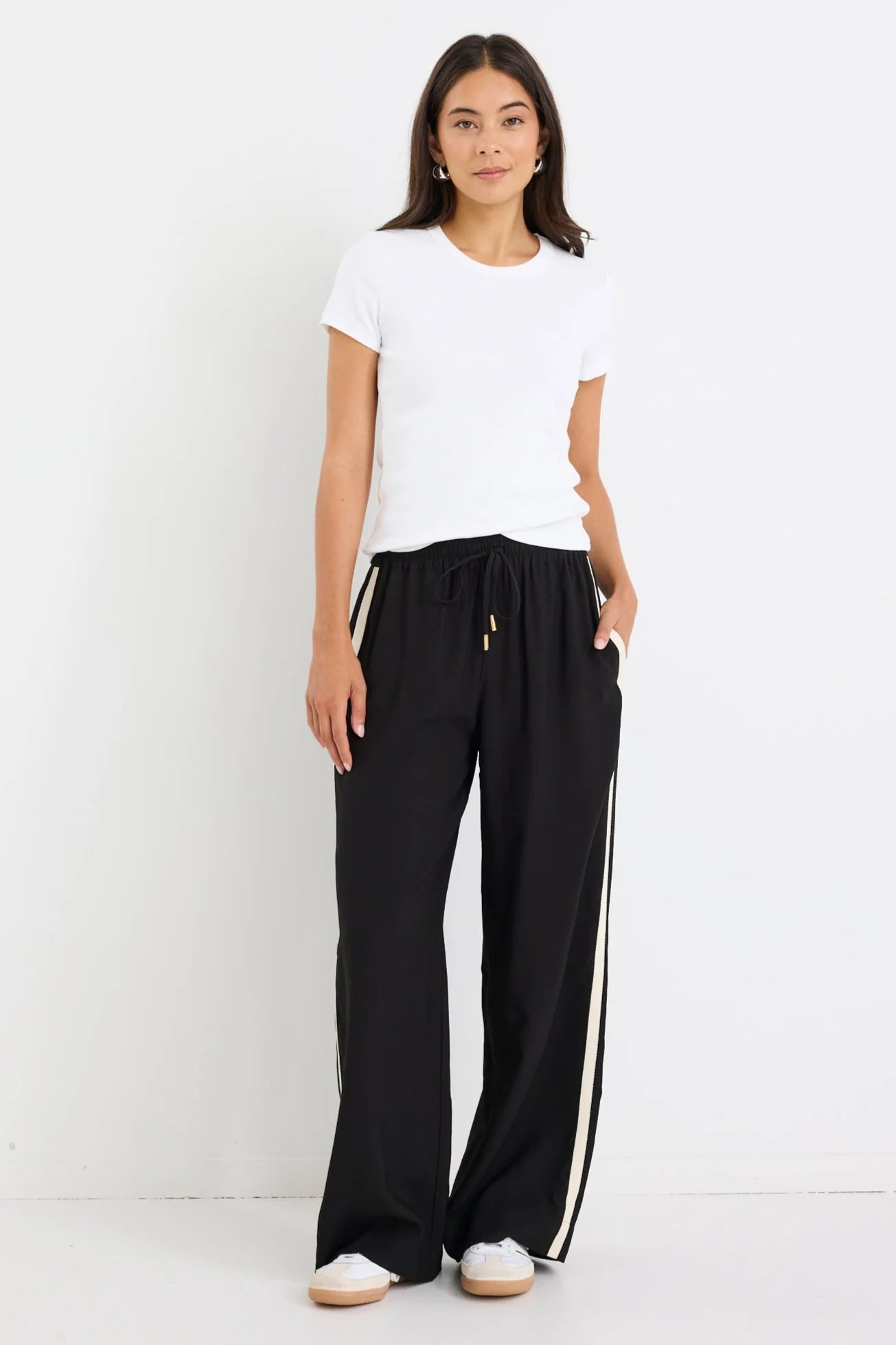 Townie Black Matte Stripe Side Tape Wide Leg Pants