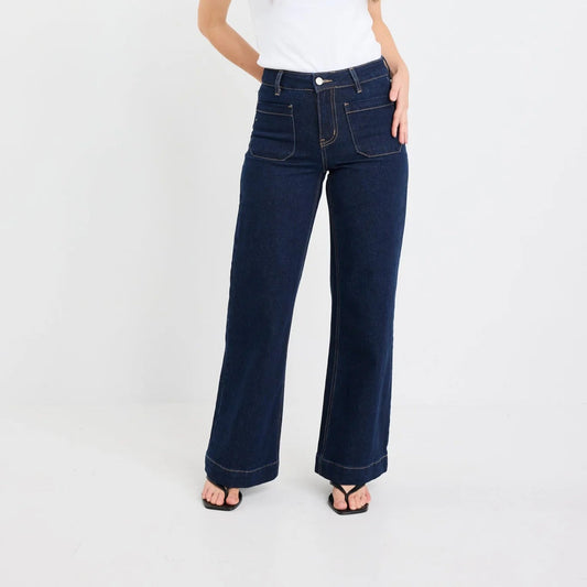 Zoey Indigo Petite High Rise Wide Leg Pocket Jean