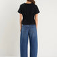 Svelte Black Shirred Detail Short Sleeve Tee