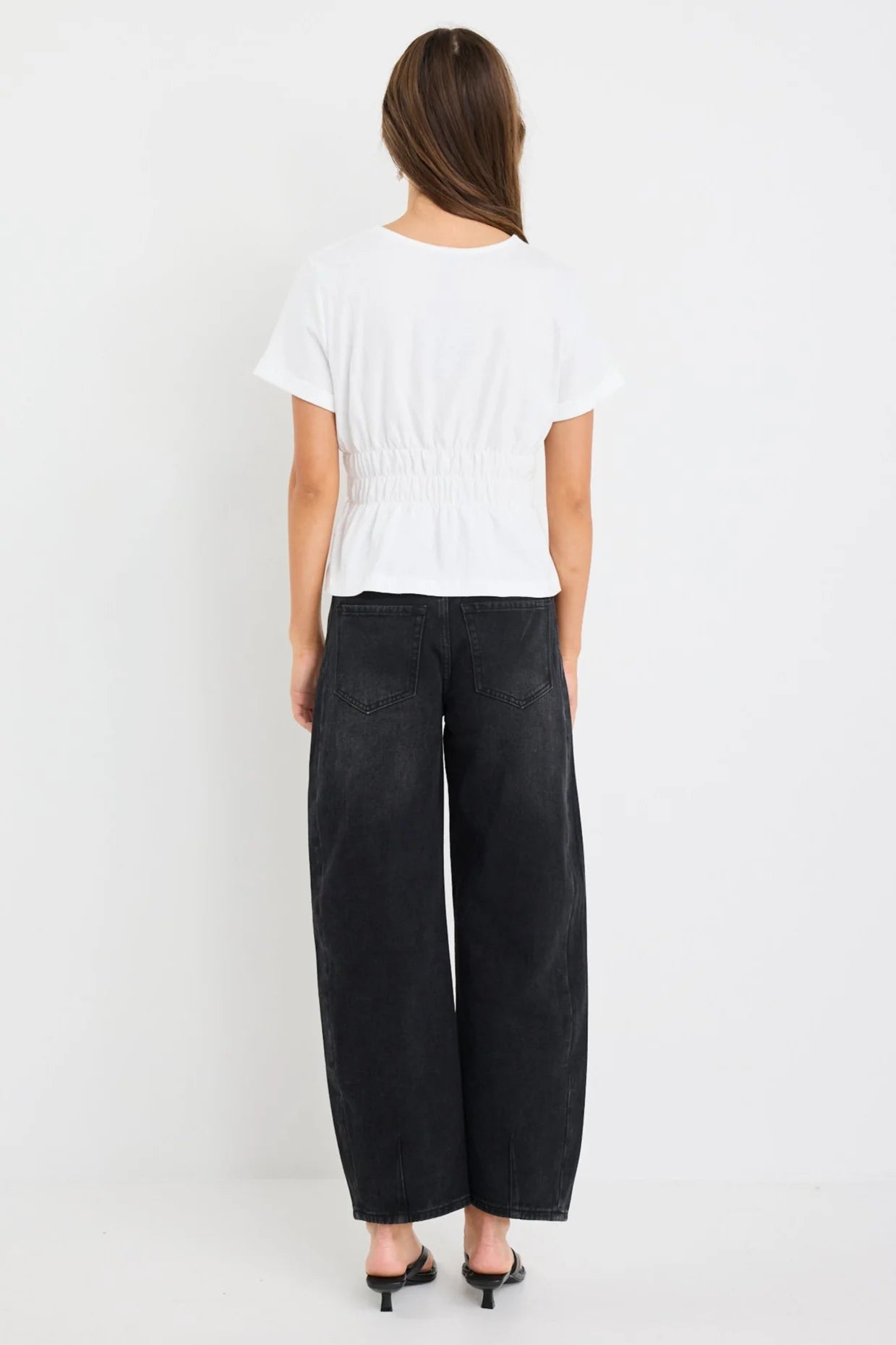 Svelte Ivory Shirred Detail Short Sleeve Tee