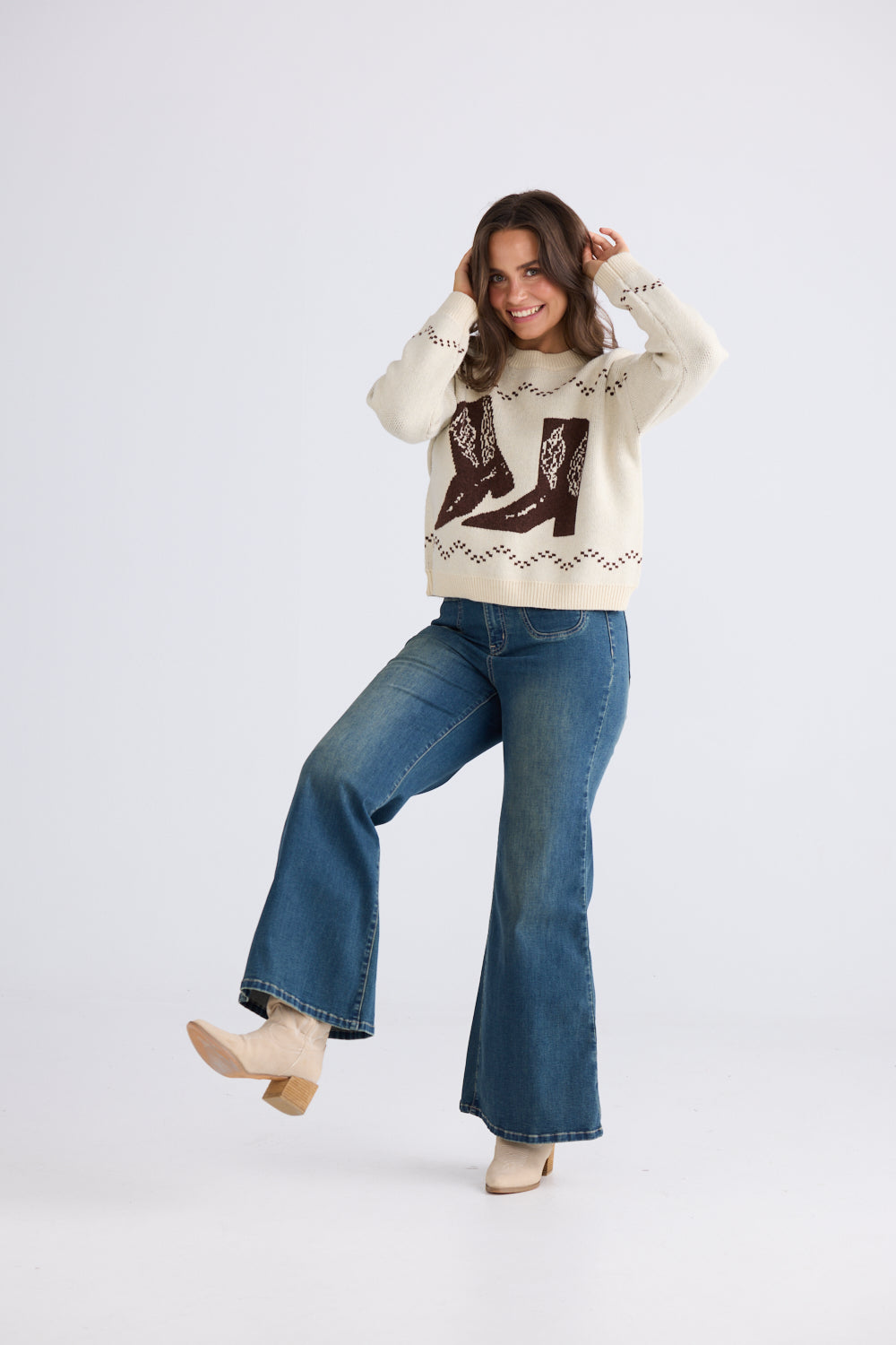 Boot Jive Knit - Cream with Chocolate