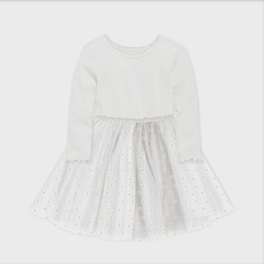 Ribbed Tulle Dress White Daisies