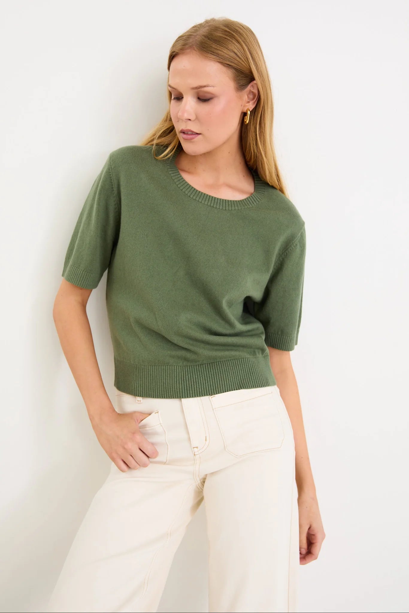 Topic Khaki Cashmere Blend Soft Knit Tee
