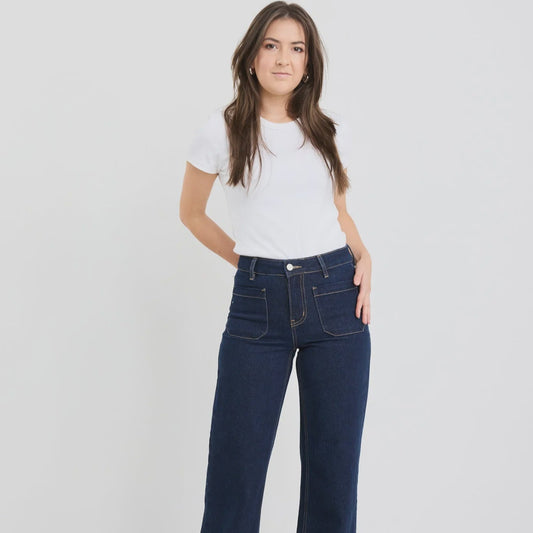 Zoey Indigo Petite High Rise Wide Leg Pocket Jean