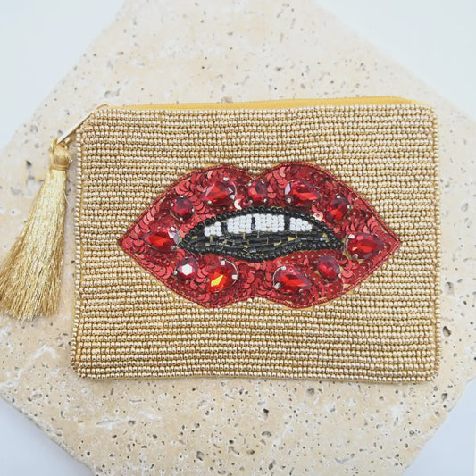Beaded Red Lips Pouch