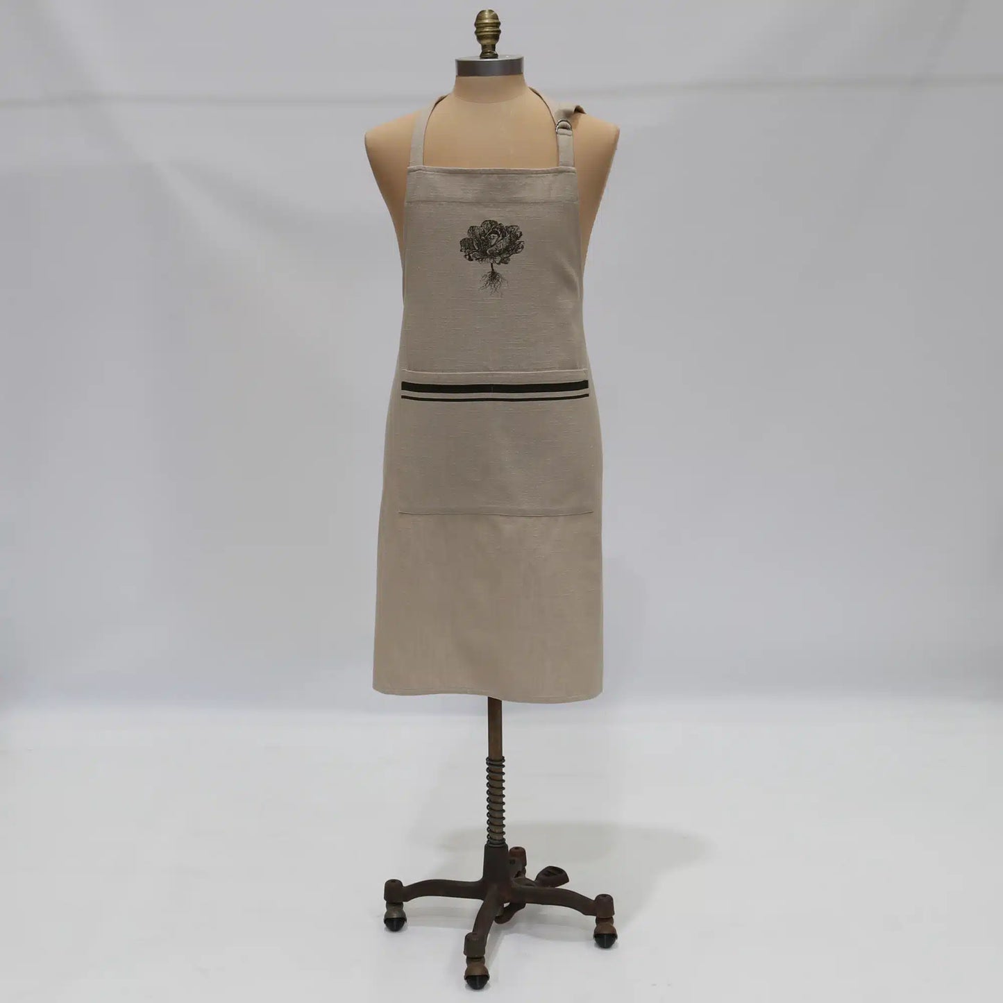 French Linen Apron Natural & Olive