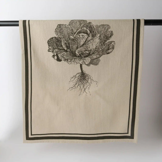 French Linen Tea Towel / Natural & Olive