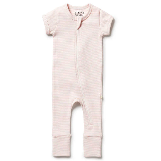 Organic Stripe Rib Zipsuit With Feet