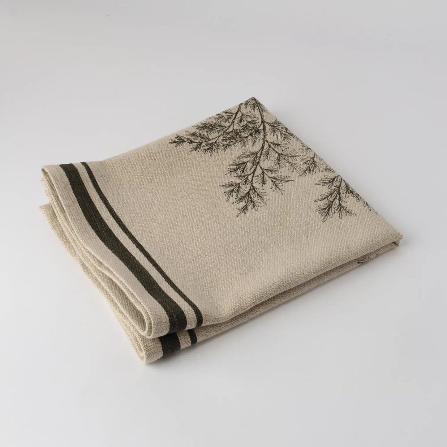 French Linen Tea Towel / Natural & Olive