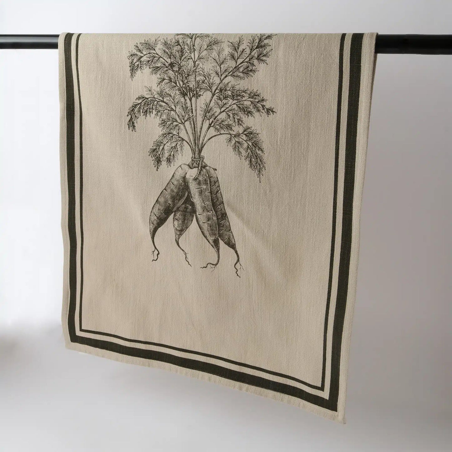French Linen Tea Towel / Natural & Olive