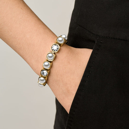 Conian Gold Tennis Bracelet Crystal and White Pearl
