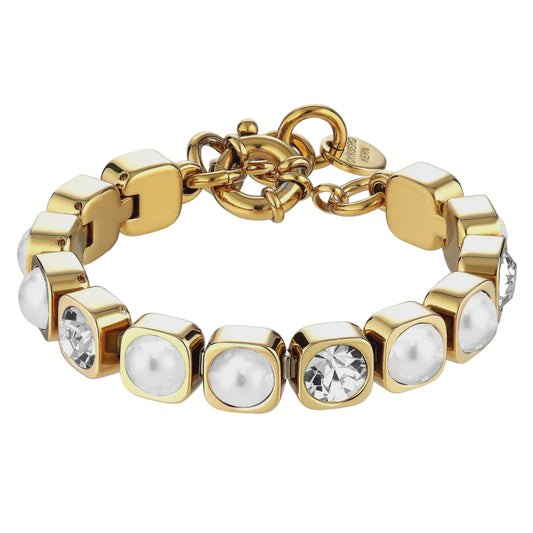 Conian Gold Tennis Bracelet Crystal and White Pearl