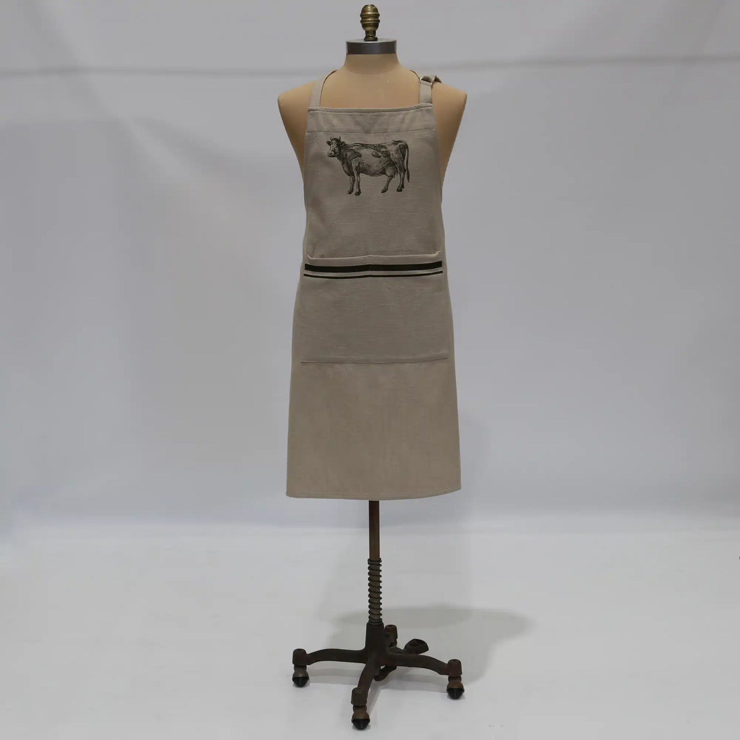French Linen Apron Natural & Olive