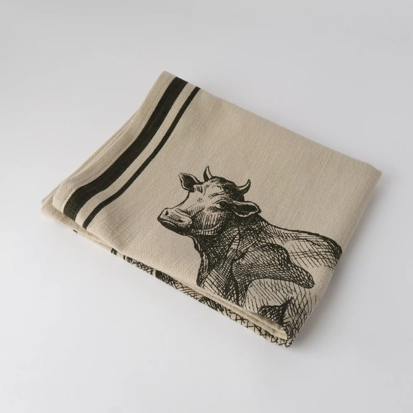 French Linen Tea Towel / Natural & Olive