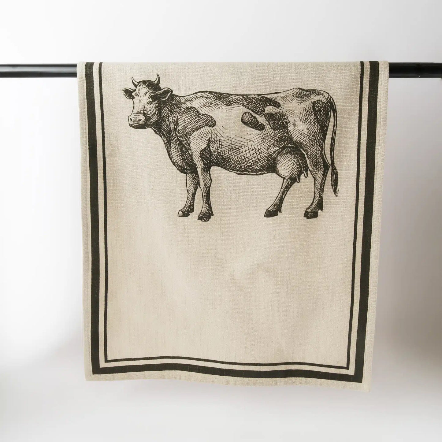 French Linen Tea Towel / Natural & Olive