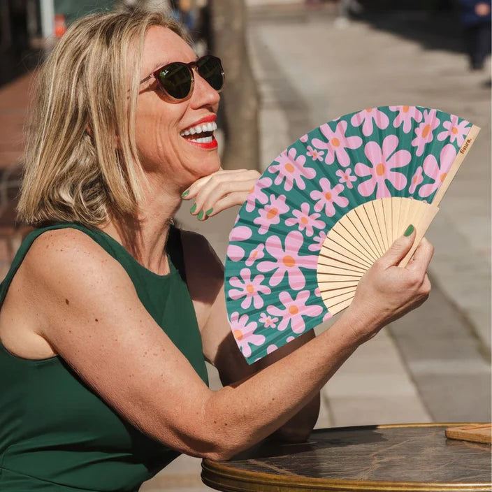 Hand Fan with Gift Box - Pink & Green Flowers