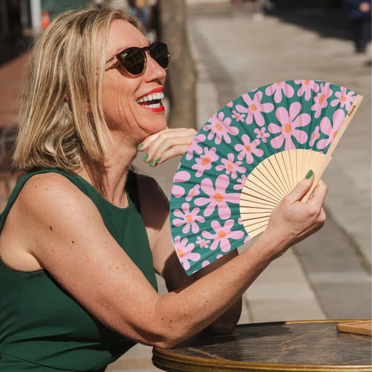 Hand Fan with Gift Box - Pink & Green Flowers