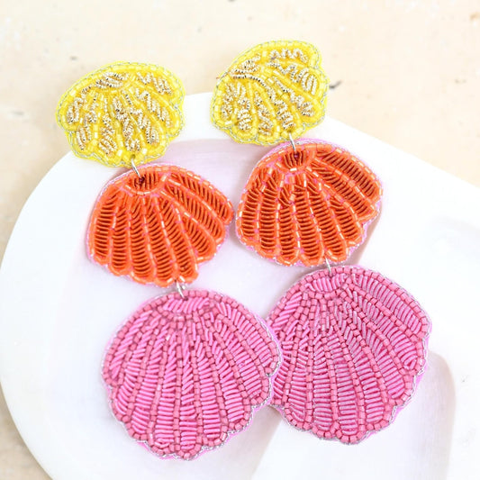 Beaded Dangle Shell Earrings