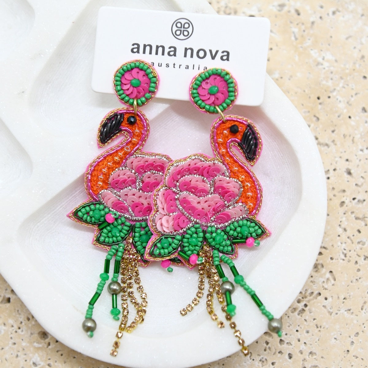Beaded Flamingo Earrings