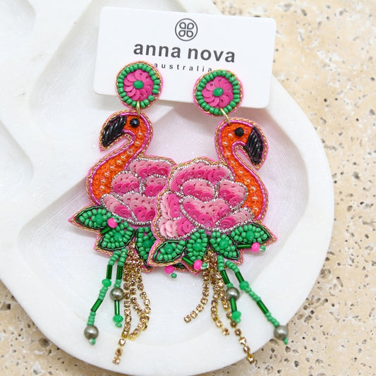 Beaded Flamingo Earrings
