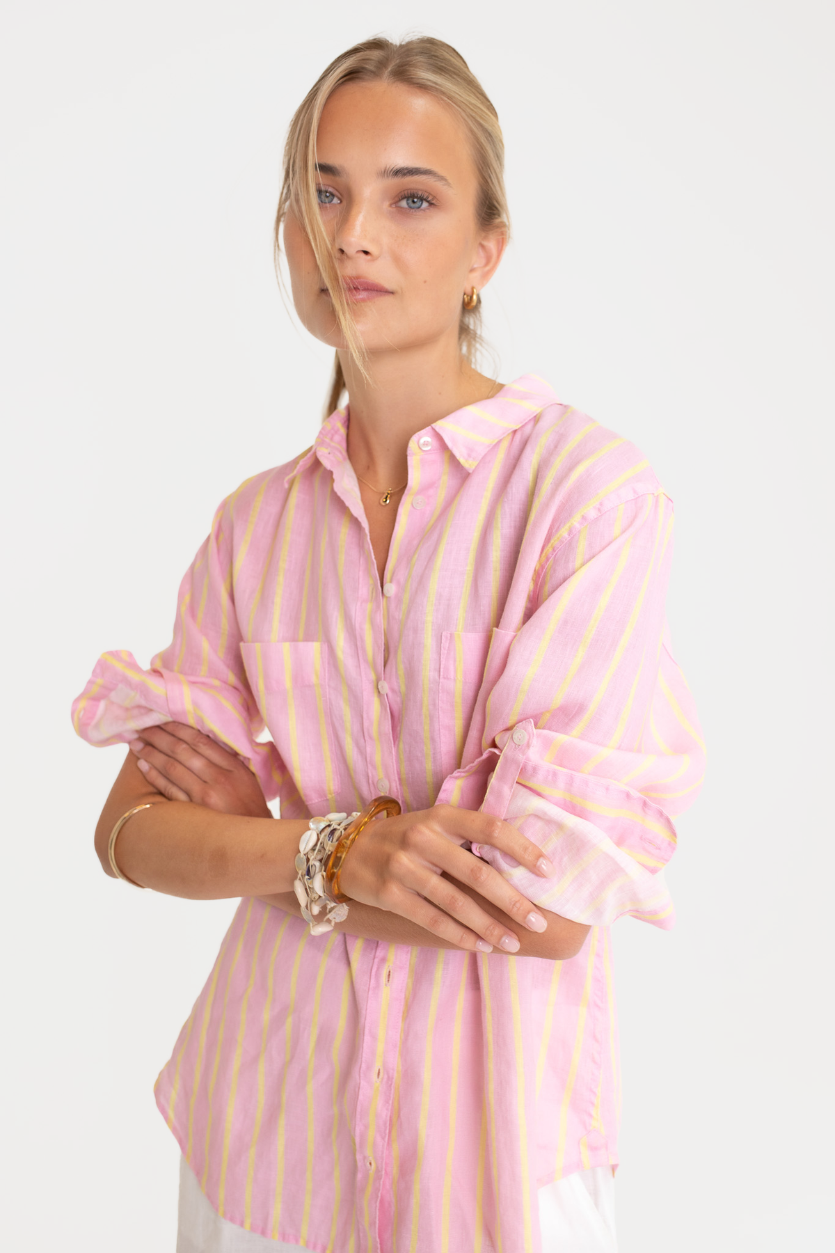 The Boyfriend Linen Shirt - LEMON DROP STRIPE