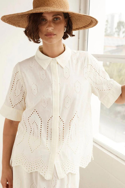 Pixel Top Cream Broderie