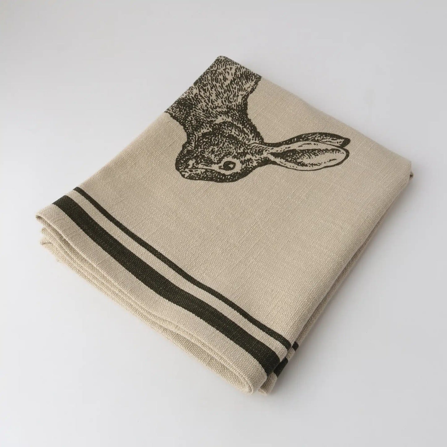 French Linen Tea Towel / Natural & Olive