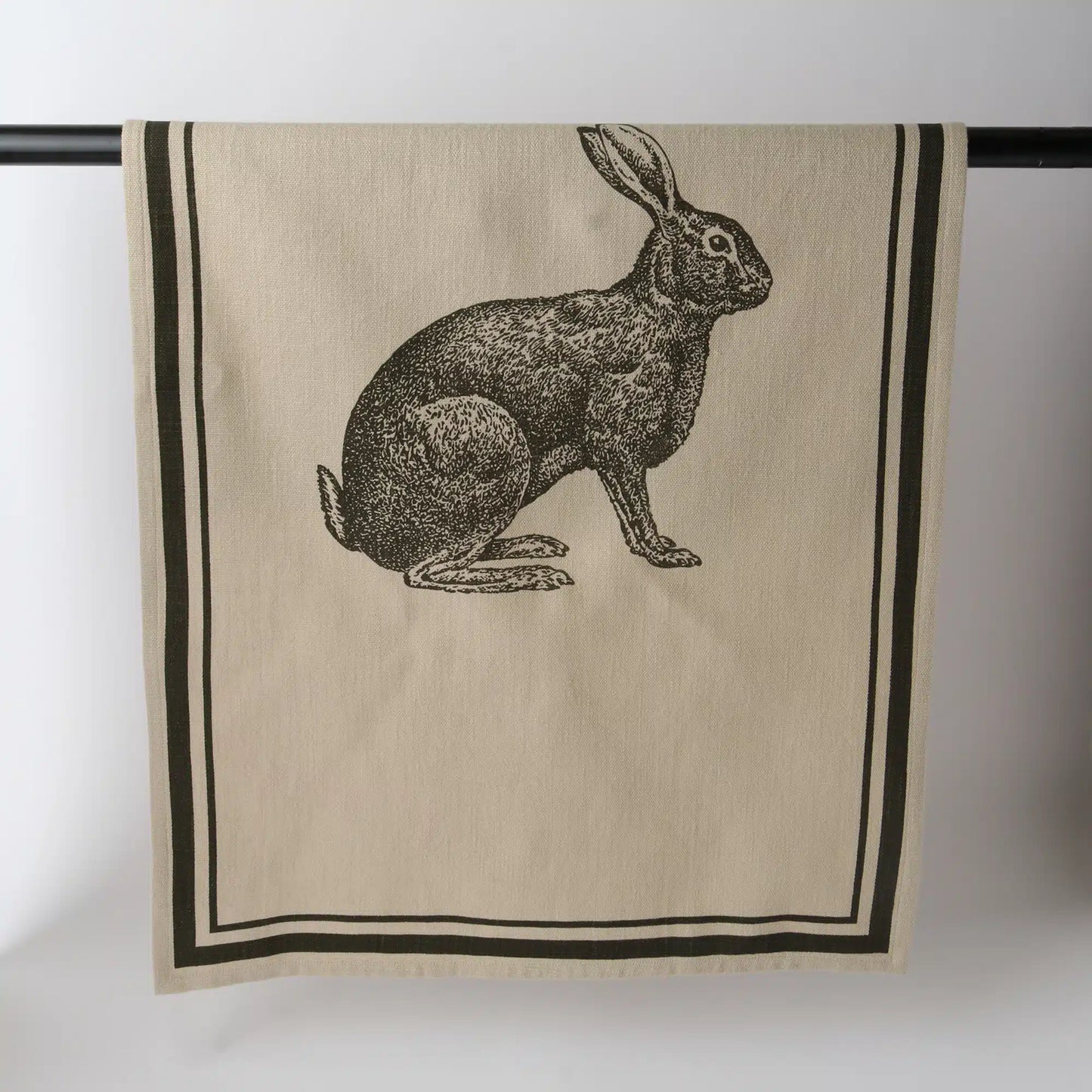 French Linen Tea Towel / Natural & Olive