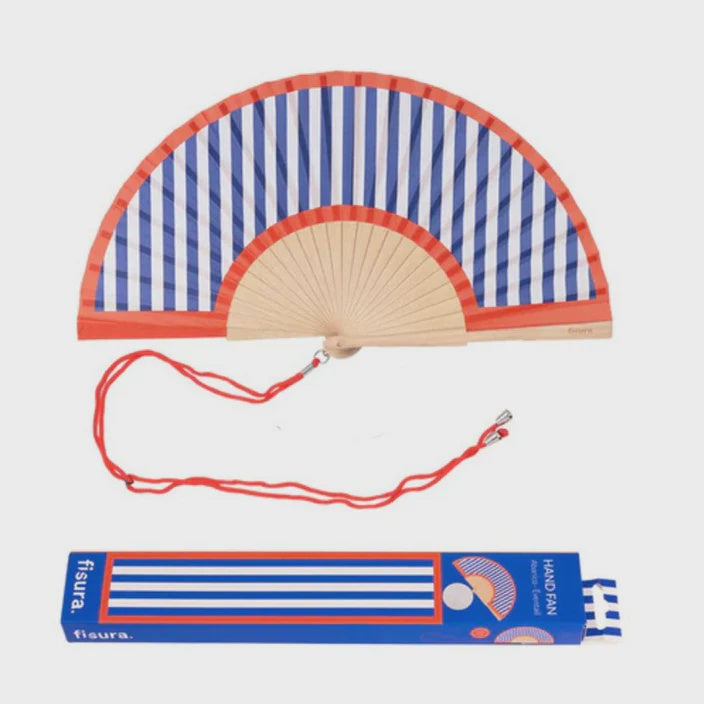 Hand Fan with Gift Box - Red & Blue Stripes
