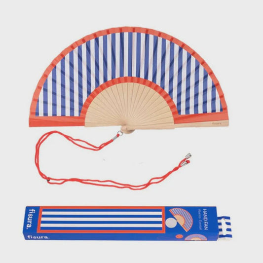 Hand Fan with Gift Box - Red & Blue Stripes