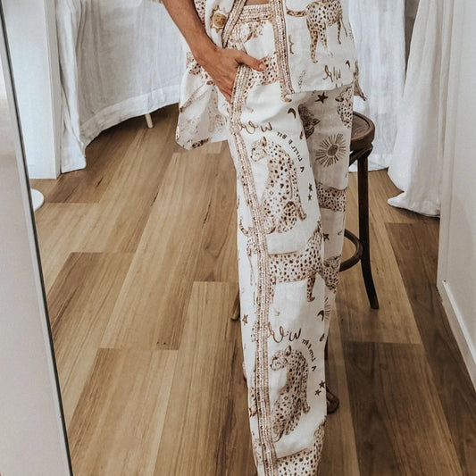 Lottie Printed Linen Pants - Leopard