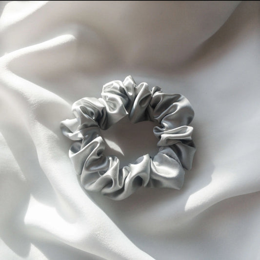 Silver Regular Silk Scrunchie