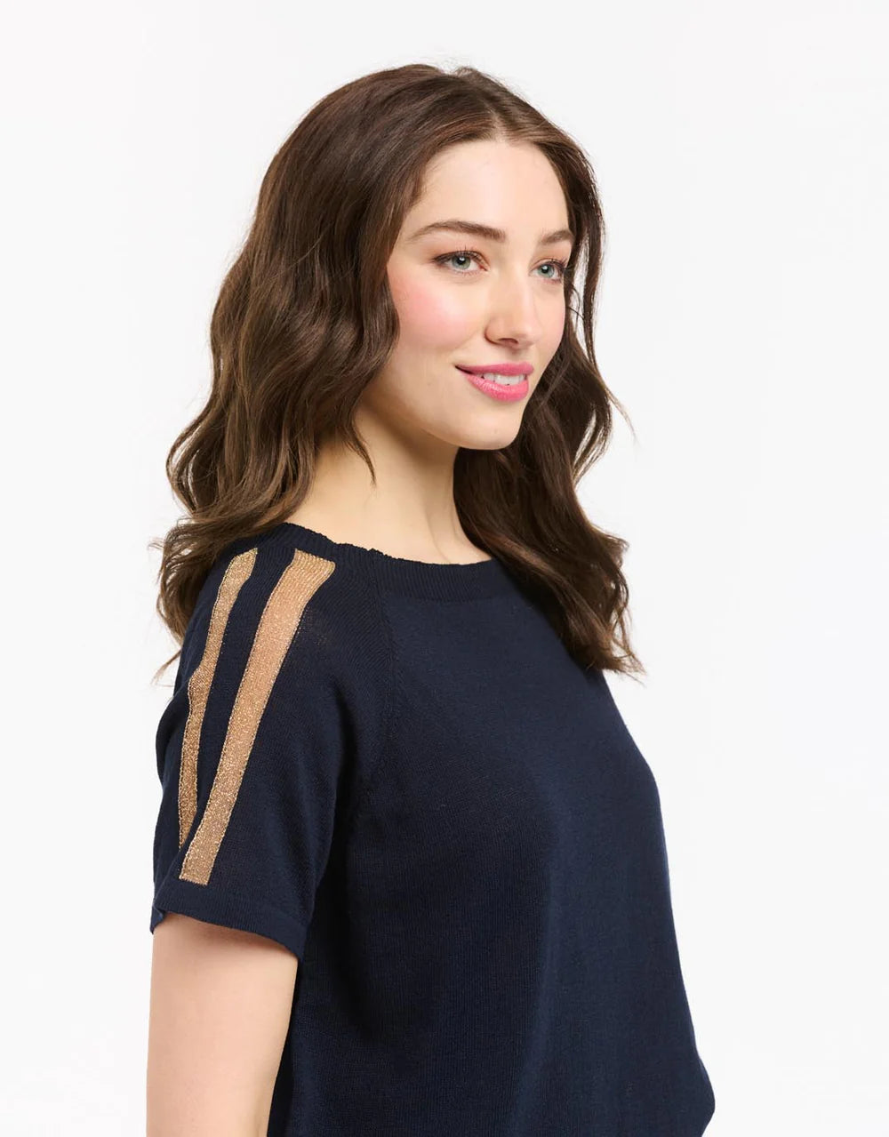 Lurex Shoulder Sweater - Navy