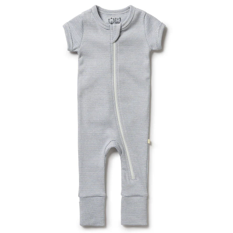 Organic Stripe Rib Zipsuit With Feet