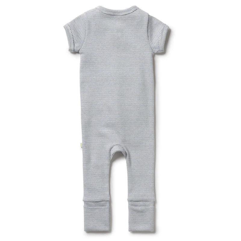 Organic Stripe Rib Zipsuit With Feet