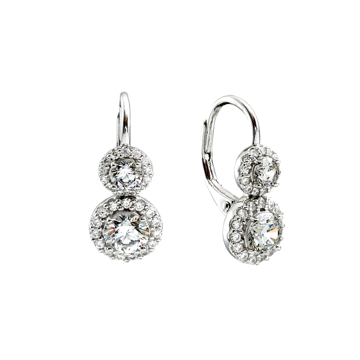 Rhodium double cz drop earring